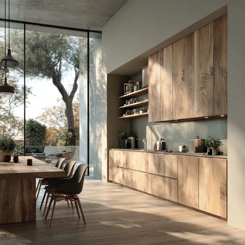 Wood Grain Aluminum Kitchen Cabinets